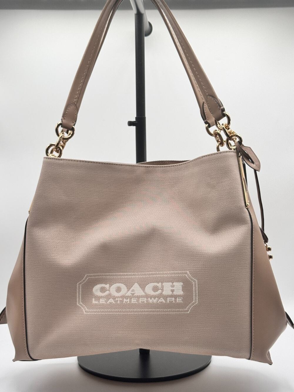COACH Dalton 31 With Coach Badge Jacquard Leather Shoulder Bag Chalk Taupe NWOT